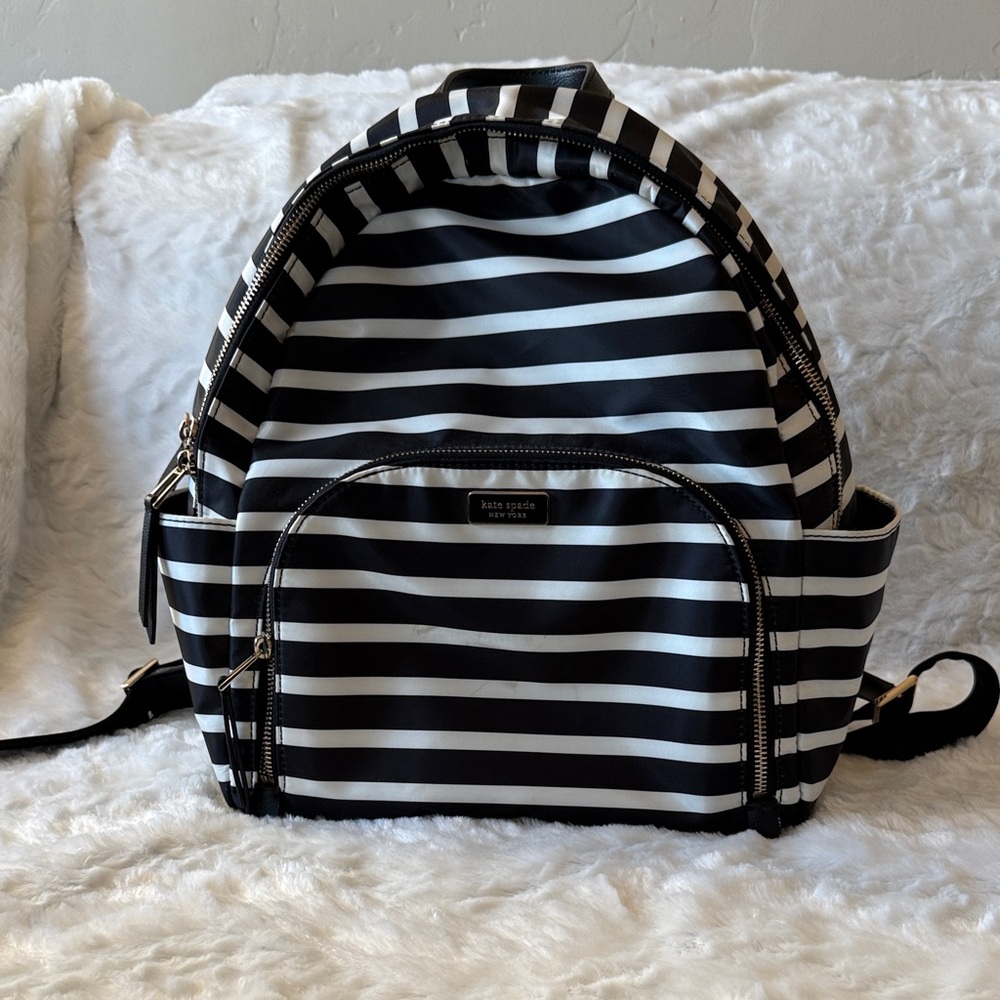 Kate Spade Black and White Striped Backpack